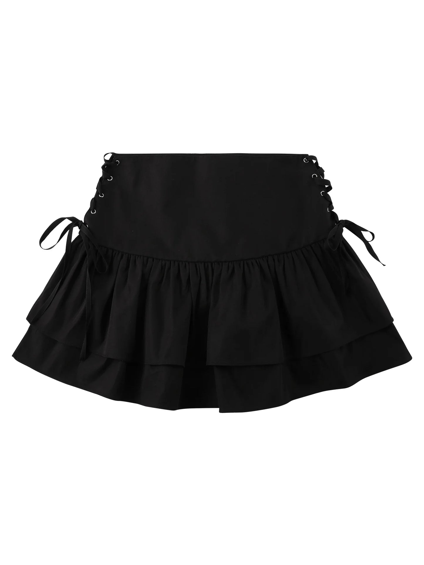 Women’s Ruffle Black Mini Skirt A-line High Waist Slim Sexy Short Skirt Summer Criss Cross Bow Tie Up Hot Sweet y2k Streetwear