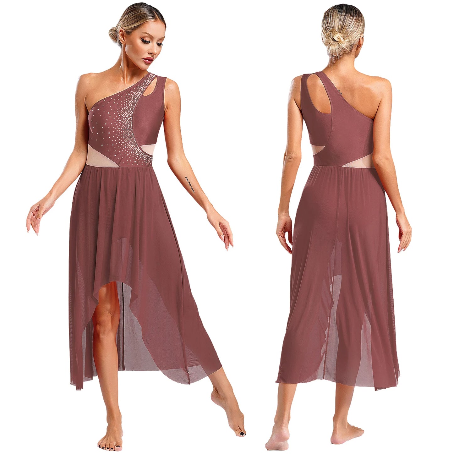 Women Lyrical Dance Costume Sleeveless Rhinestone Ballet Gymnastic Leotard Skirt with Crop Top Set Contemporary Dance Dress