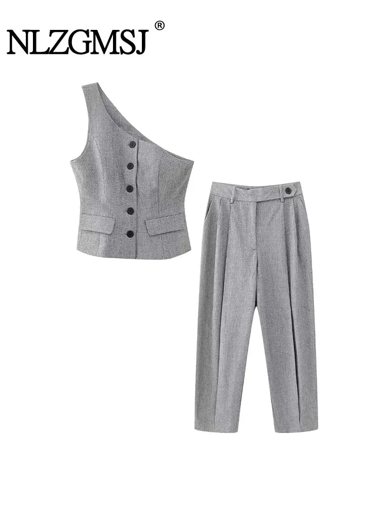 Asymmetric Vest + Pants - Two-Piece Set