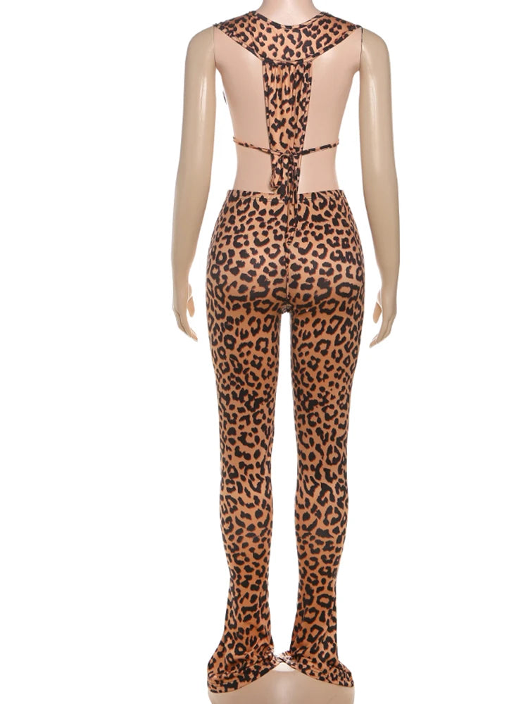 Nibber Fashion Women Tracksuit 2 Piece Set Deep V-Neck Sleeveless Bodysuit+Leggings Matching Streetwear Sexy Hipster Outfits