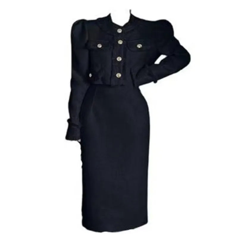Women Tweed Fragrant Suit Jacke Coat Top And Long Skirt Two Piece Set Matching Outfit Jacquar Elegant Prom Party Clothing 2023