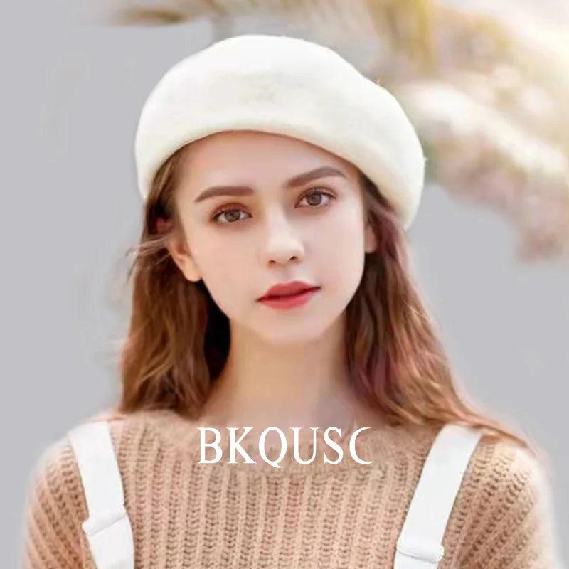 Women's Cashmere Hairy Soft French Artist Beret Cap