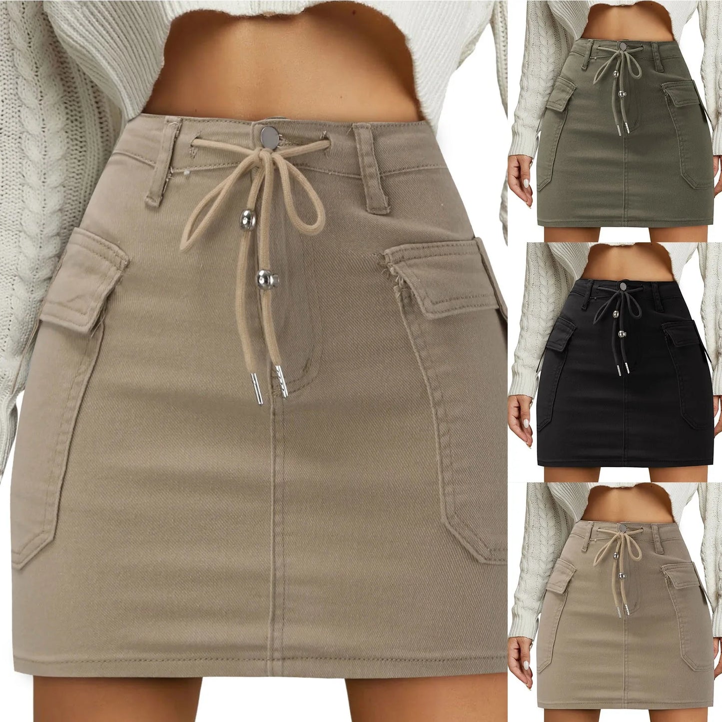 Apricot Casual Pockets Mini Skirt