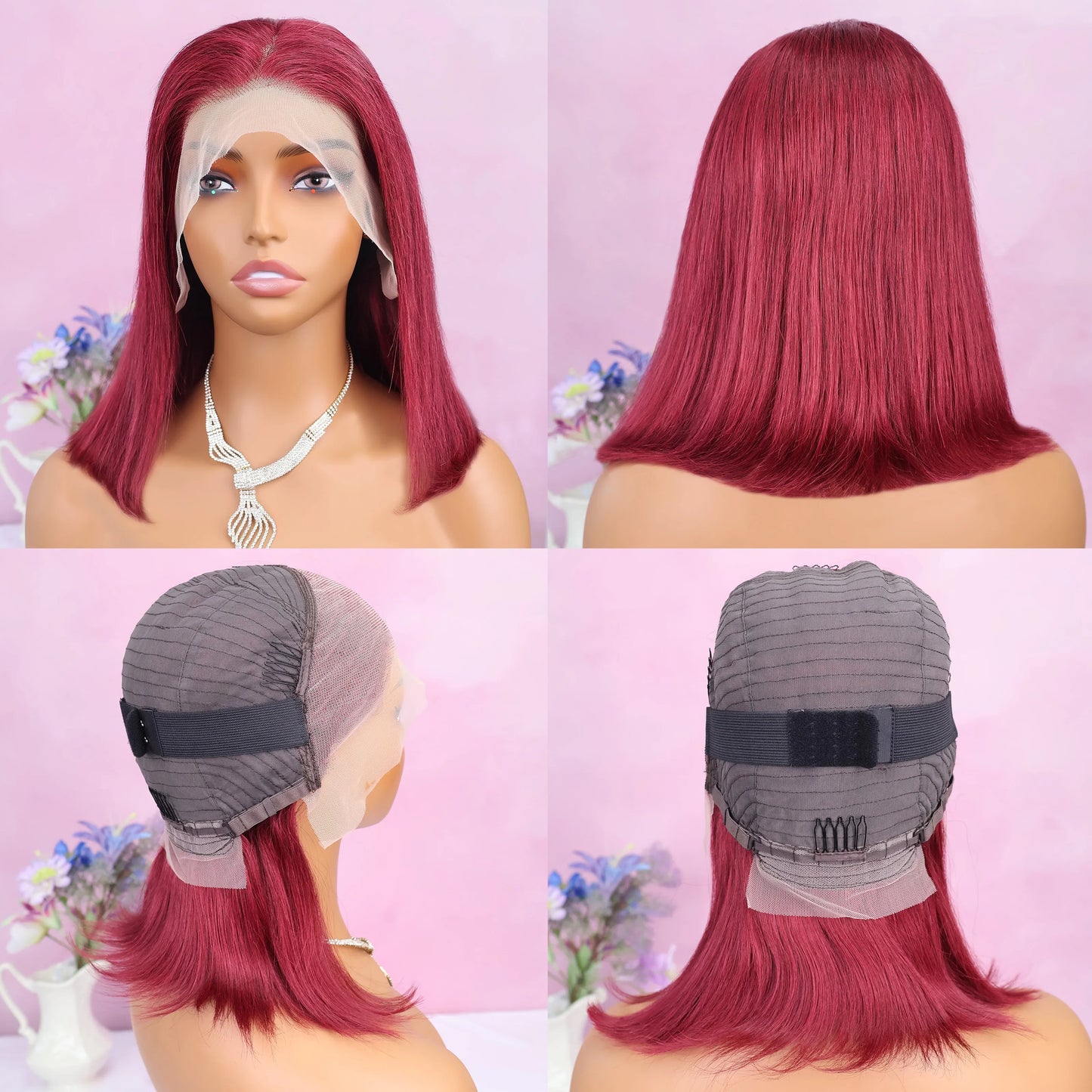 Burgundy Straight Short Brazilian Human Hair Wig