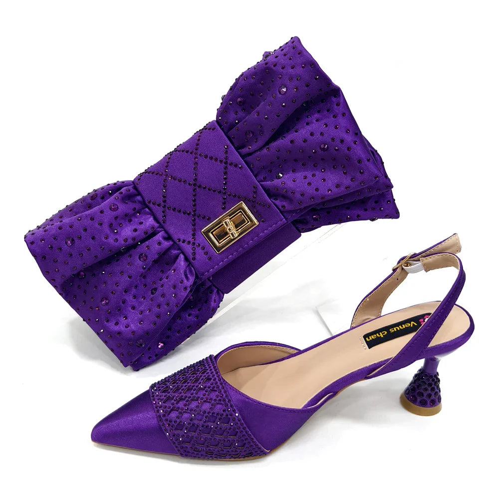 New Elegant Heels & Rhinestone Handbag Set