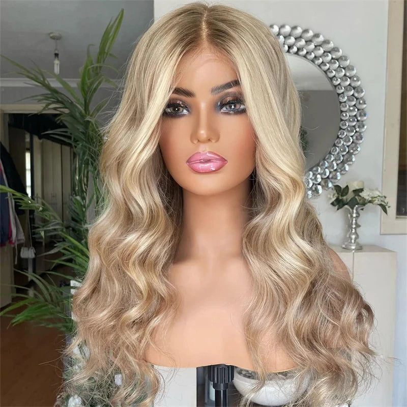 Blond Wig Long Short Women"s Wigs Light Brown with Honey Blonde Highlights Human Hair Full Lace Wig 13x6 Lace Frontal Wig Qearl