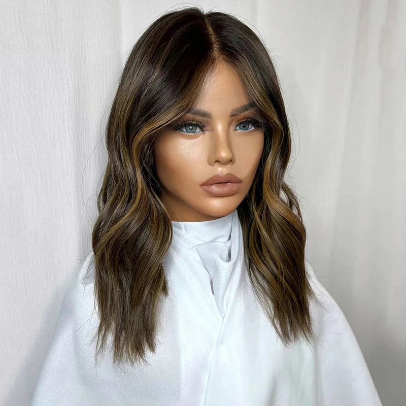 Dark Brown Lowlights Human Hair Wigs Small Large Head Cap Lace Frontal Wig Natural Women"s Wigs Bleached Knots High Quality Wig