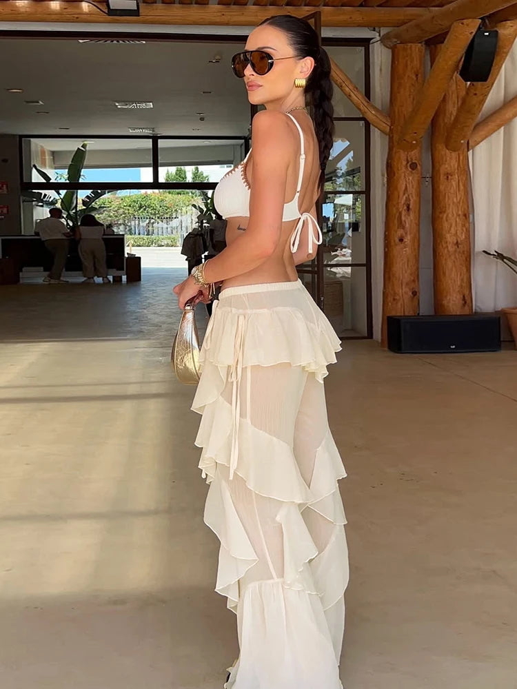 Women's Irregular Tierred Flared Trousers