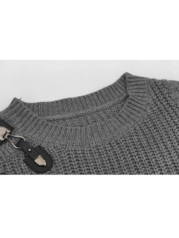 Knitted Oversized Sweater For Women - Asymmetrical Pullover