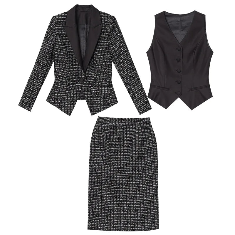 Autumn Woman’s 2024 new suit haute couture tweed coat rump skirt three-piece elegant women's sets 24045