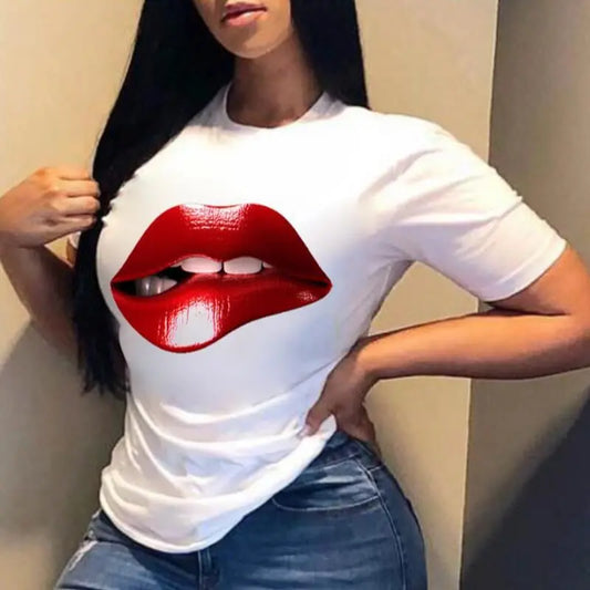 Lips Cartoon Print Fashion T-Shirt