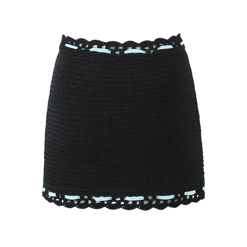 Applique Knit Drawstring Mini Skirt