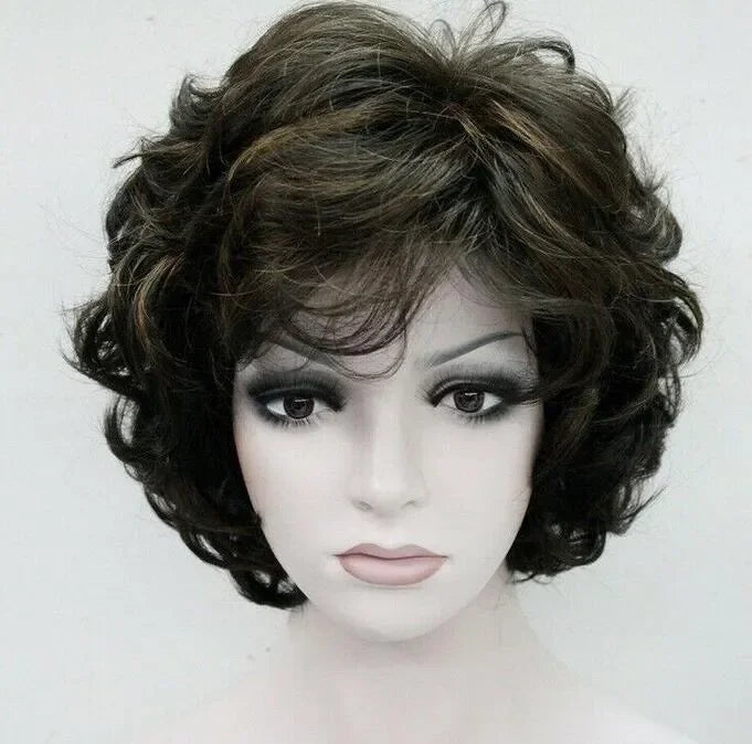 Short Mixed Brown Curly Women‘s’ Ladies Daily Natural Hair Cosplay Wigs