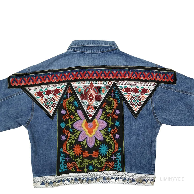 Floral Boho Denim Jacket For Women