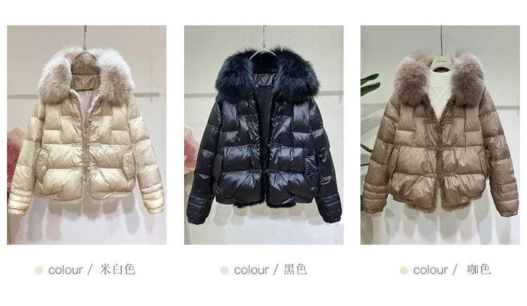 Women's New Winter Big Fur Collar Stitching Mink Short Down Jacket