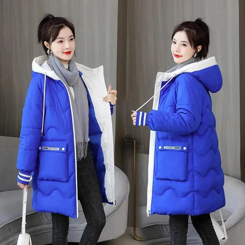 Hooded Windproof Down Cotton Jacket For Women