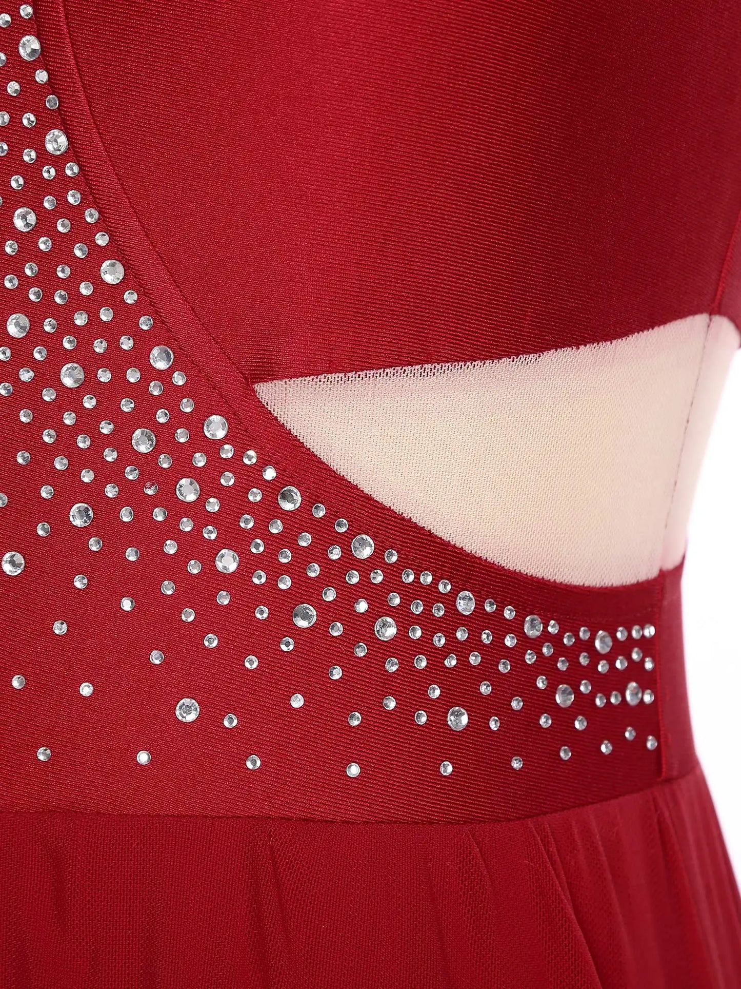 Women Lyrical Dance Costume Sleeveless Rhinestone Ballet Gymnastic Leotard Skirt with Crop Top Set Contemporary Dance Dress