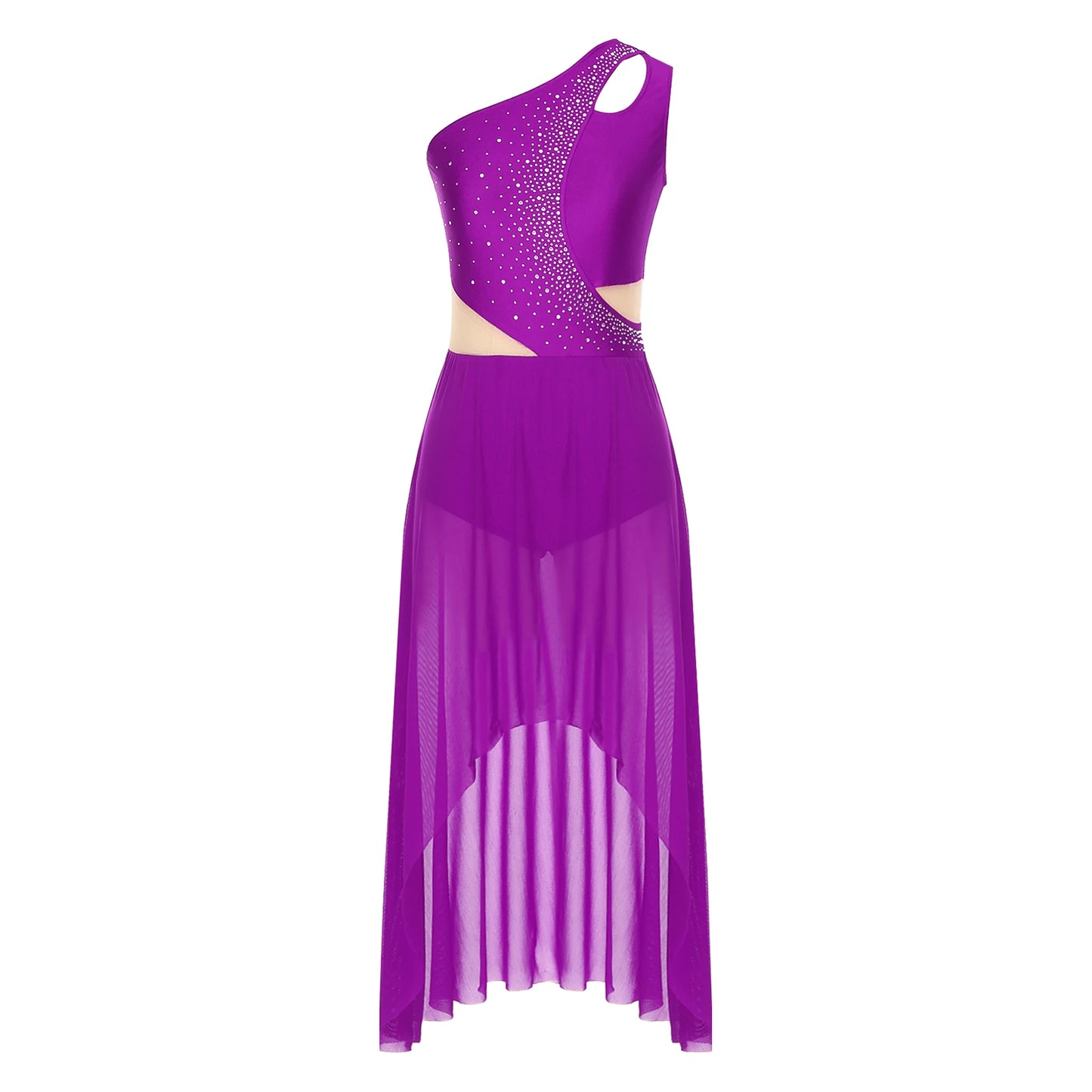 Women Lyrical Dance Costume Sleeveless Rhinestone Ballet Gymnastic Leotard Skirt with Crop Top Set Contemporary Dance Dress