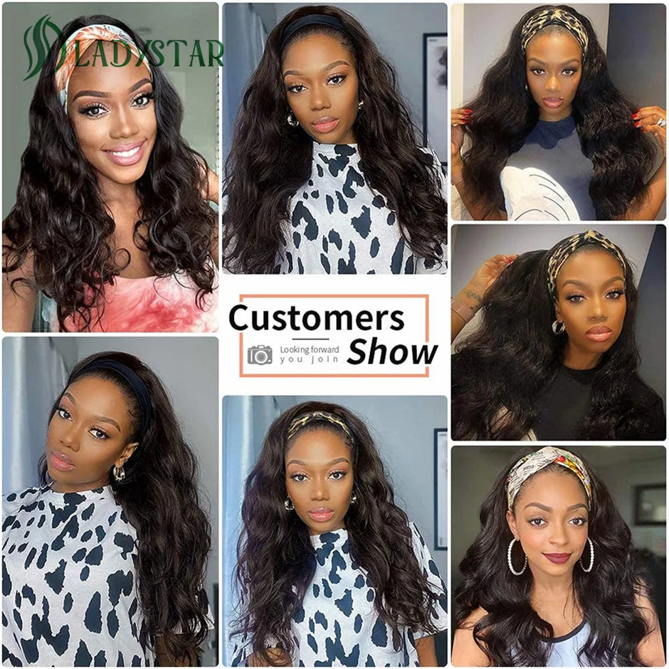 Brazilian Remy Body Wave Headband Wig - Human Hair Scarf Wig for Women