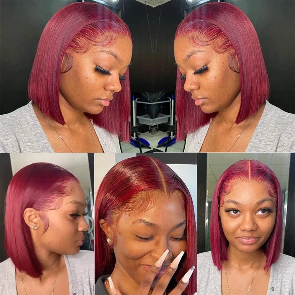 Burgundy Straight Short Brazilian Human Hair Wig