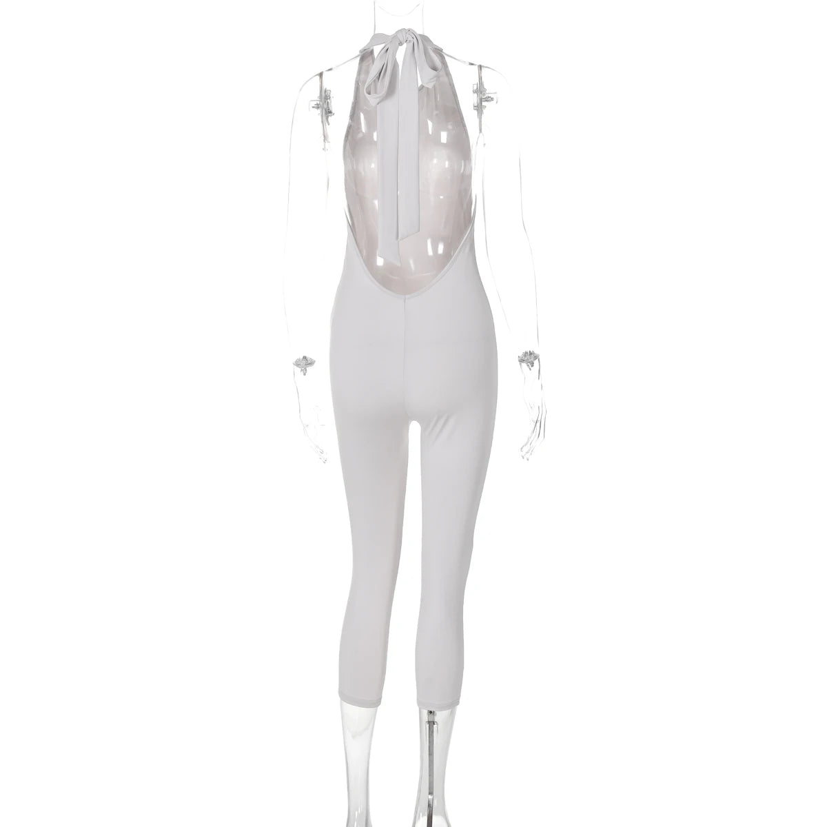 Sleeveless Halter Backless Lace-Up Jumpsuit