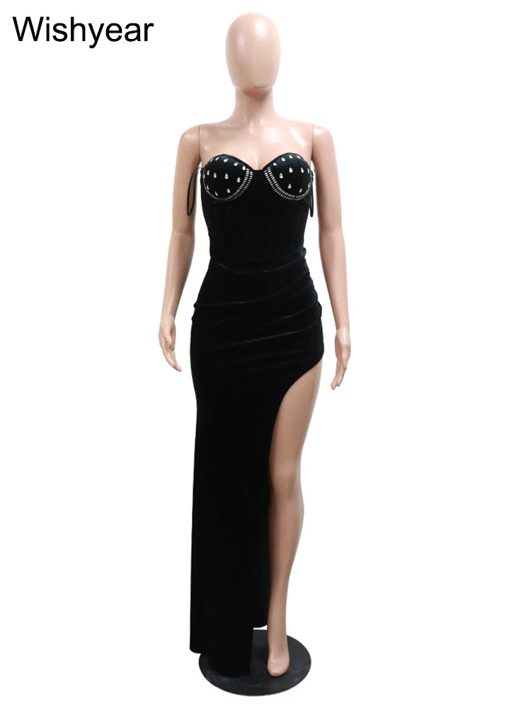 High-Side Split Ruched Bodycon Maxi Evening Dress