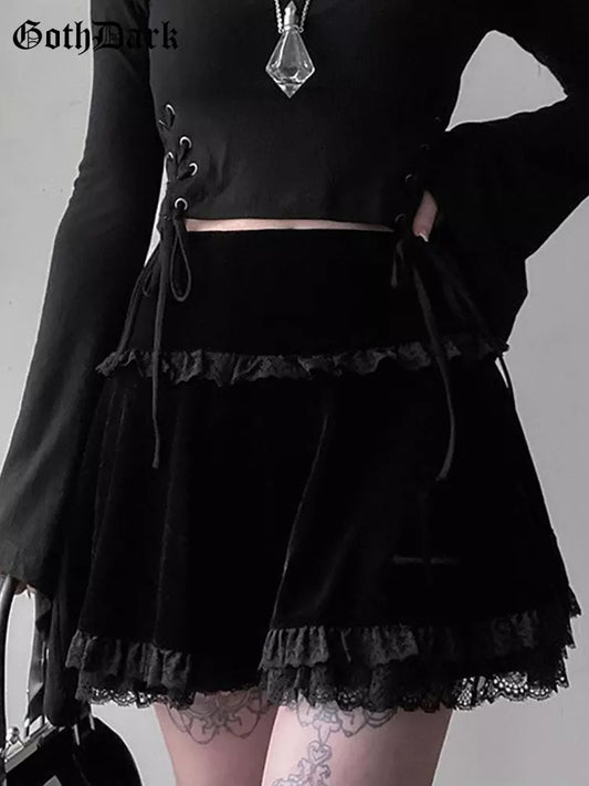 Gothic Aesthetic Velvet Pleated Mini Skirt