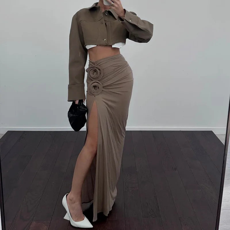 French-Style High-Waist Slit Skirt