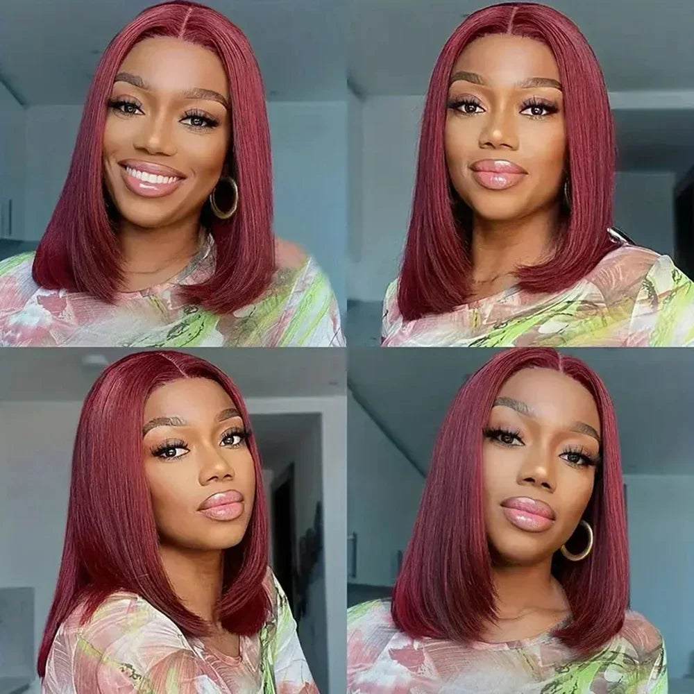 Burgundy Straight Short Brazilian Human Hair Wig