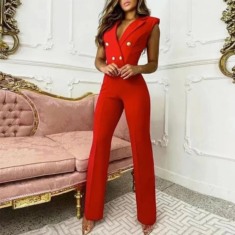 Slim Button-Decorated Jumpsuit