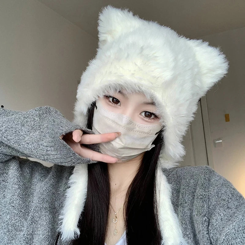 Soft Plush Cute Cat Ears Sweet Pullover Hat For Women