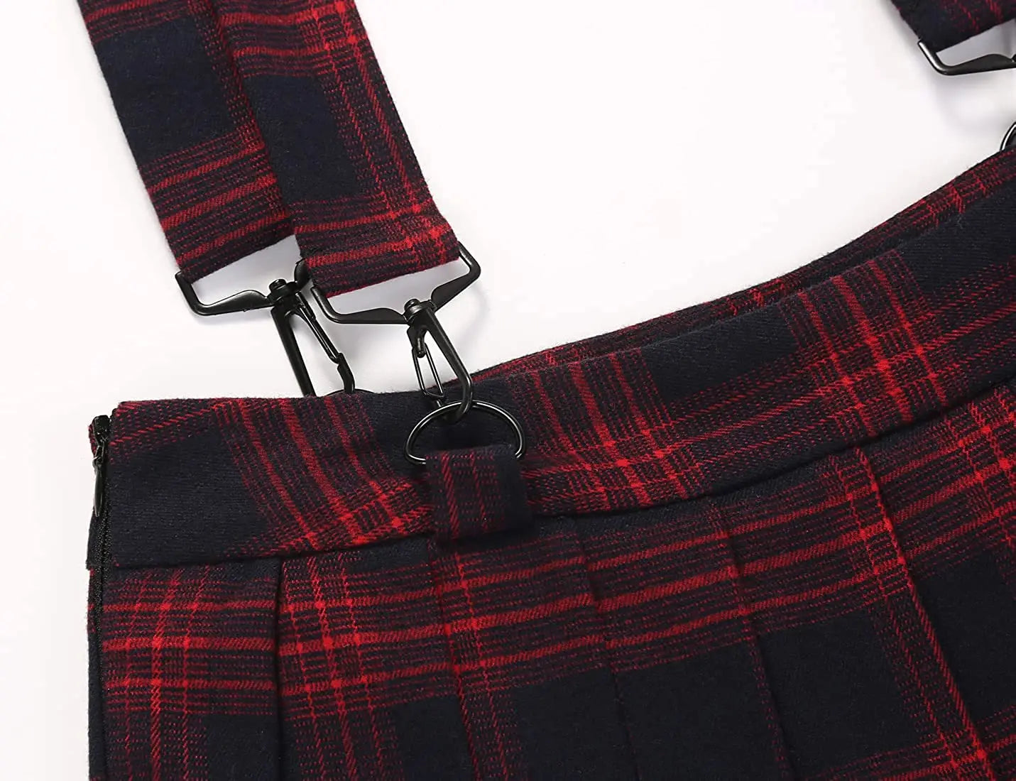 A-Line Decorative Strap Plaid Pleated Mini Skirt