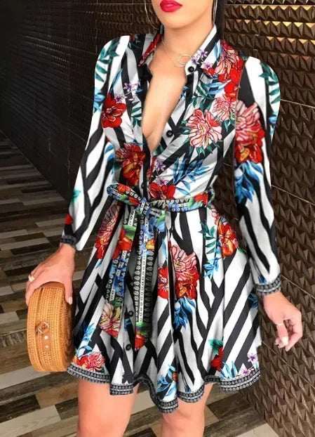 Casual Long-Sleeve Dress With Buttons & Lapels