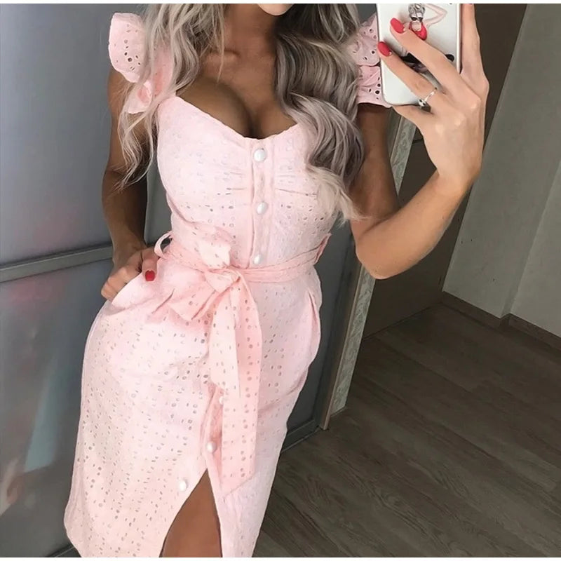 Lace-Up Sexy Ruffles Sleeveless Bodycon Dress