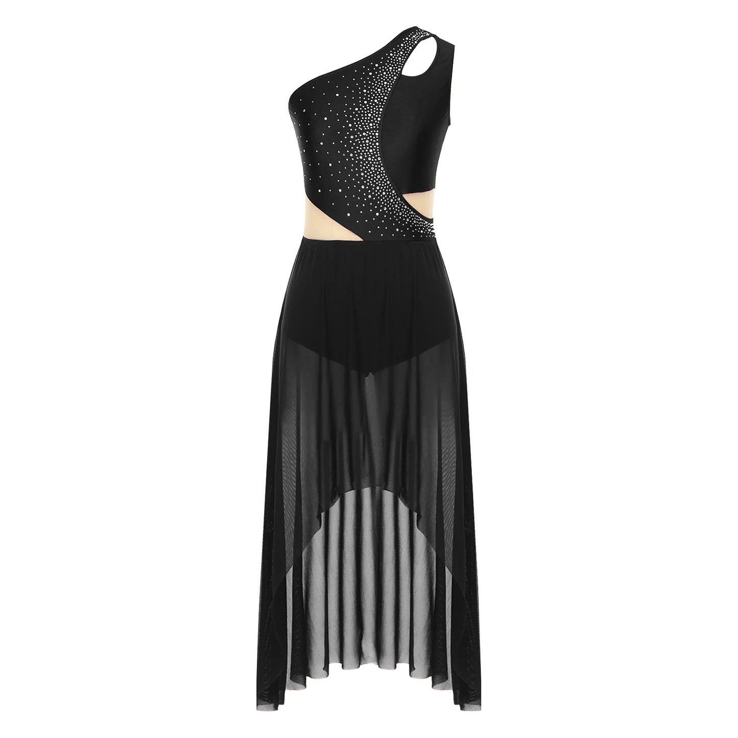 Women Lyrical Dance Costume Sleeveless Rhinestone Ballet Gymnastic Leotard Skirt with Crop Top Set Contemporary Dance Dress