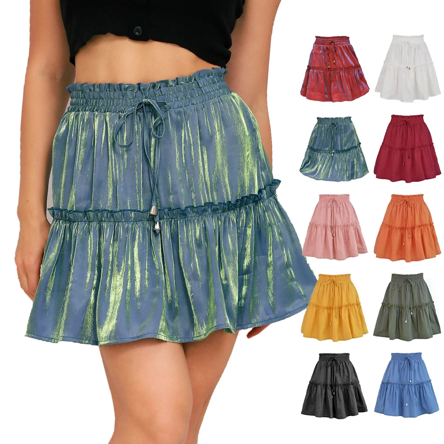 Elastic-Waist Summer Ruffles Mini Skirt