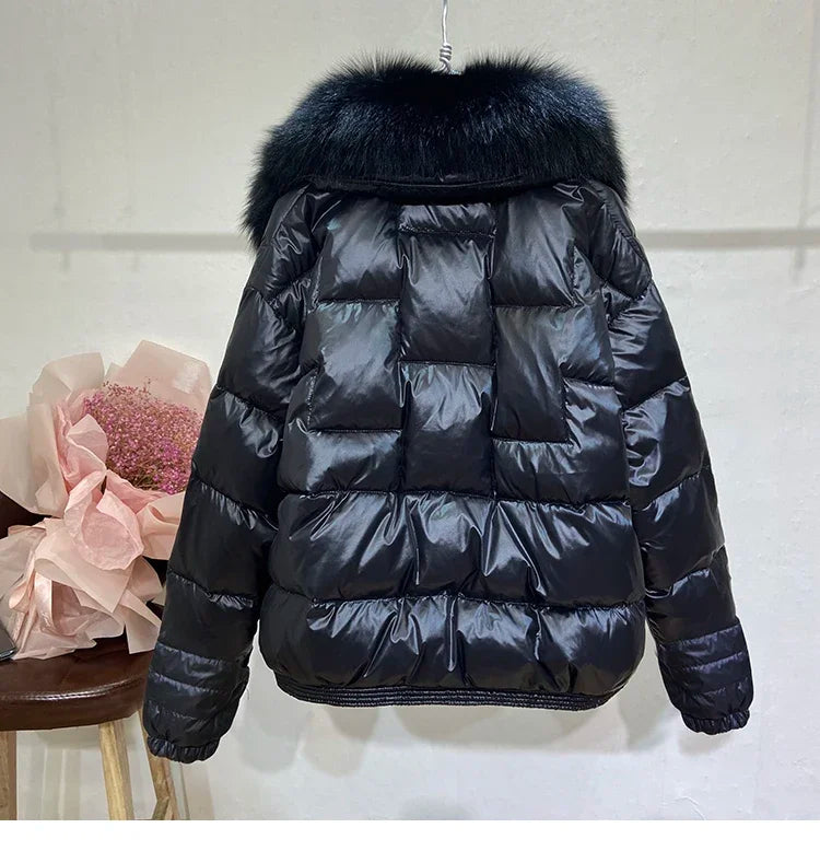 Women's New Winter Big Fur Collar Stitching Mink Short Down Jacket