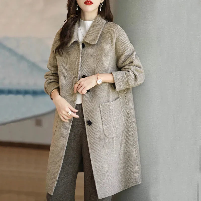 New-Style Thickened Slim Temperament Mid-Length Woollen Jacket For Women