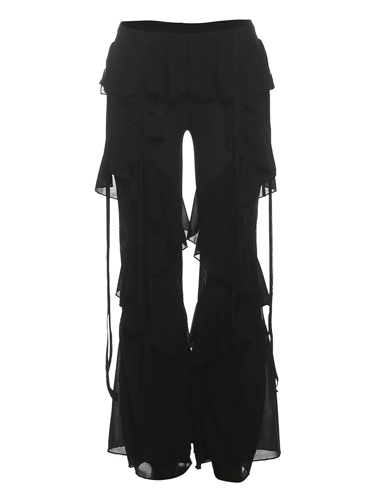 Women's Irregular Tierred Flared Trousers