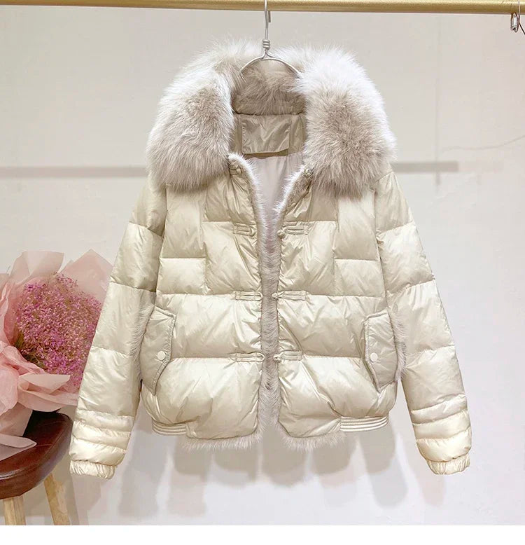 Women's New Winter Big Fur Collar Stitching Mink Short Down Jacket