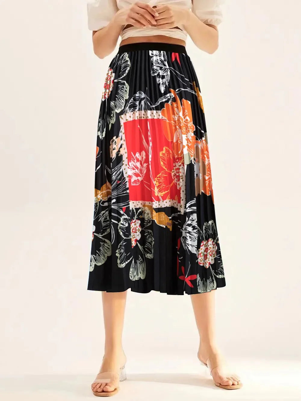 Vintage Printed Pleated Skirt