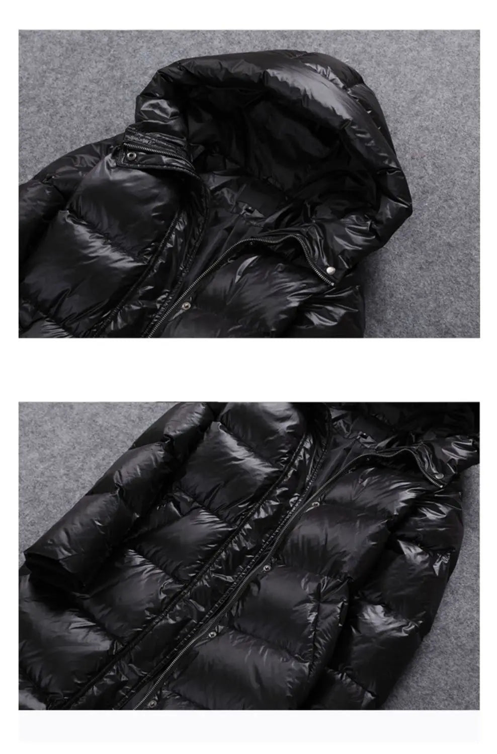 Over-The-Knee Glossy  Slim Hooded Winter Jacket