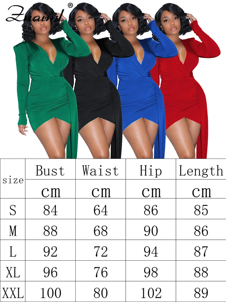 Ruched Wrap Long-Sleeve Ribbon Bodycon Dress