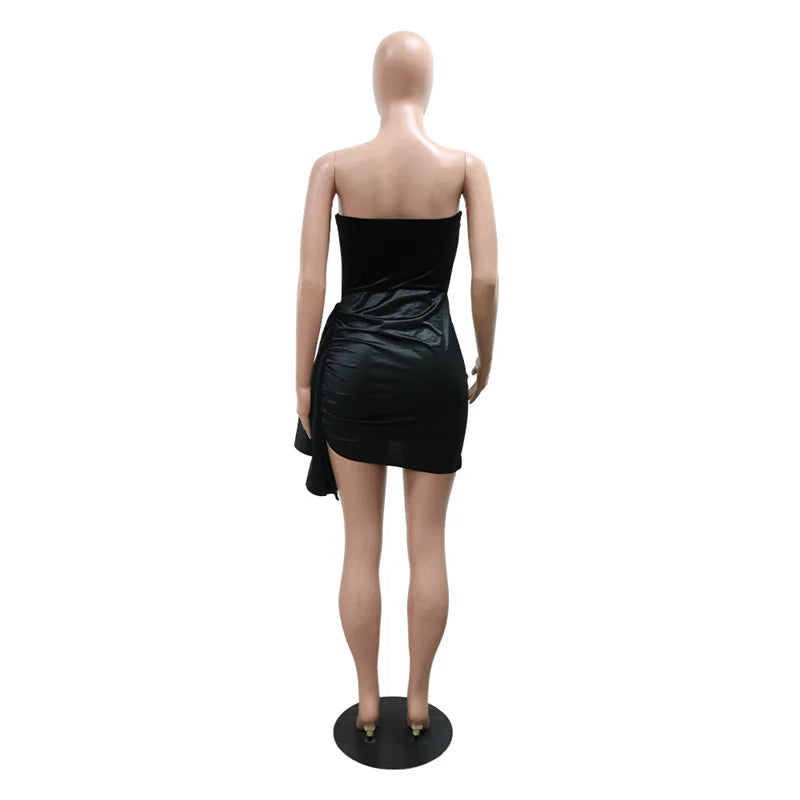 Irregular Strapless Bodycon Rhinestone Ruched Bandage Party Mini Dress