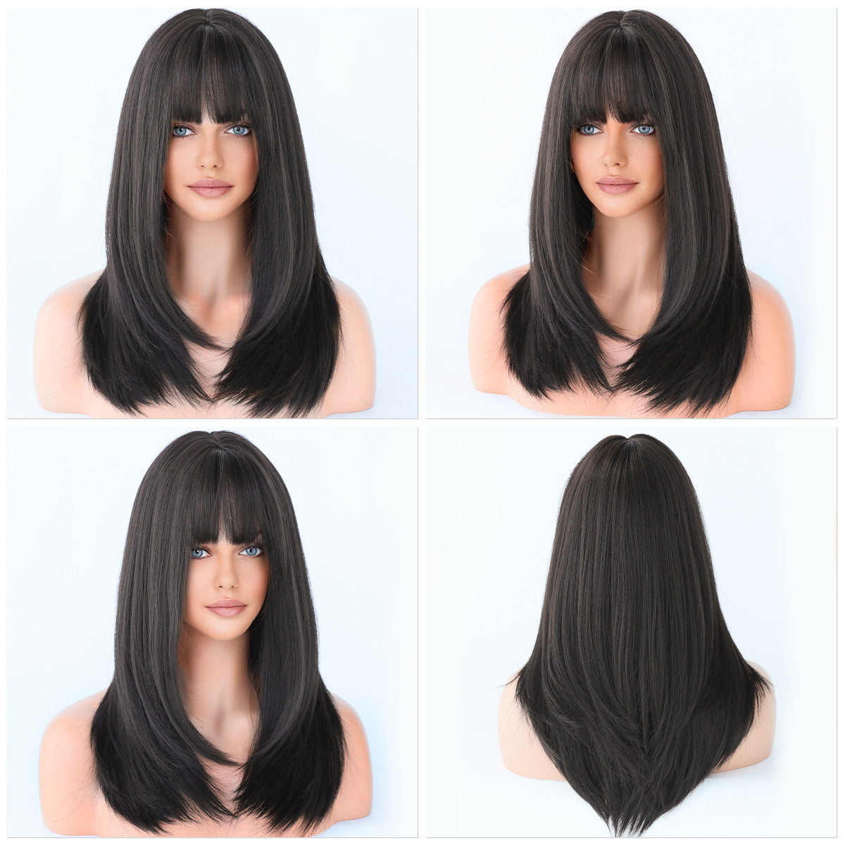 22“ Long Omber 3Style Black Brown Straight Women’s Cosplay Hair Wig