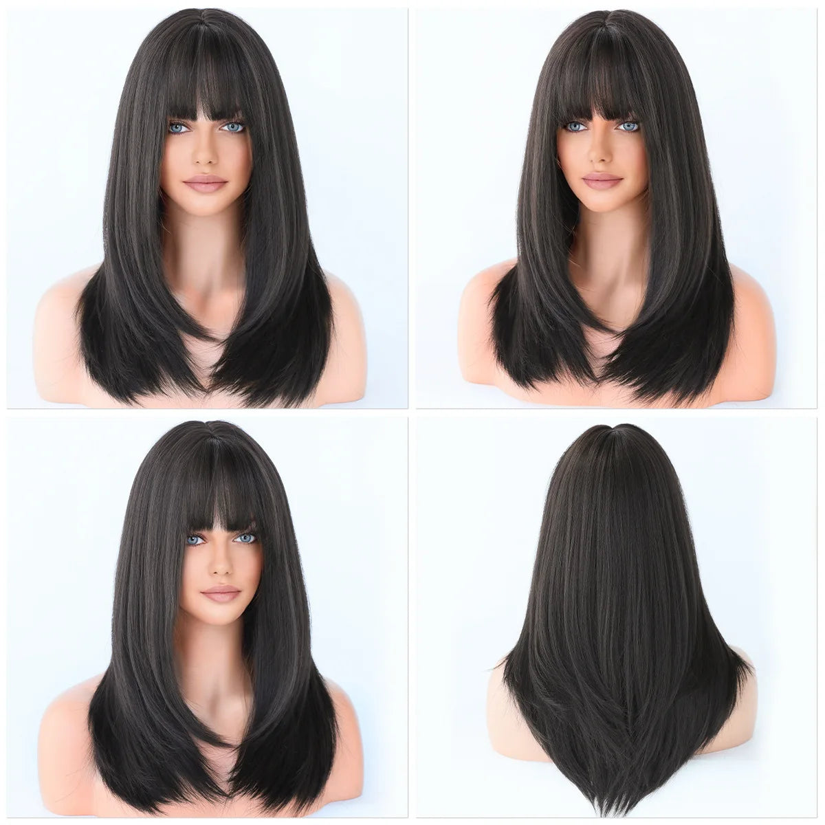 22“ Long Omber 3Style Black Brown Straight Women’s Cosplay Hair Wig