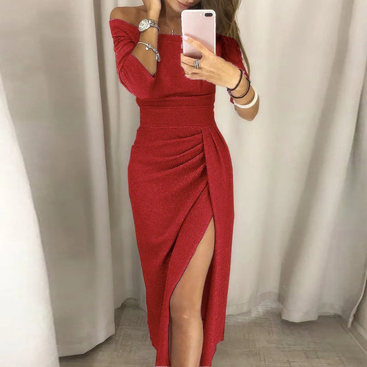 Long Sleeve Strapless High-Slit Tight Party Dress