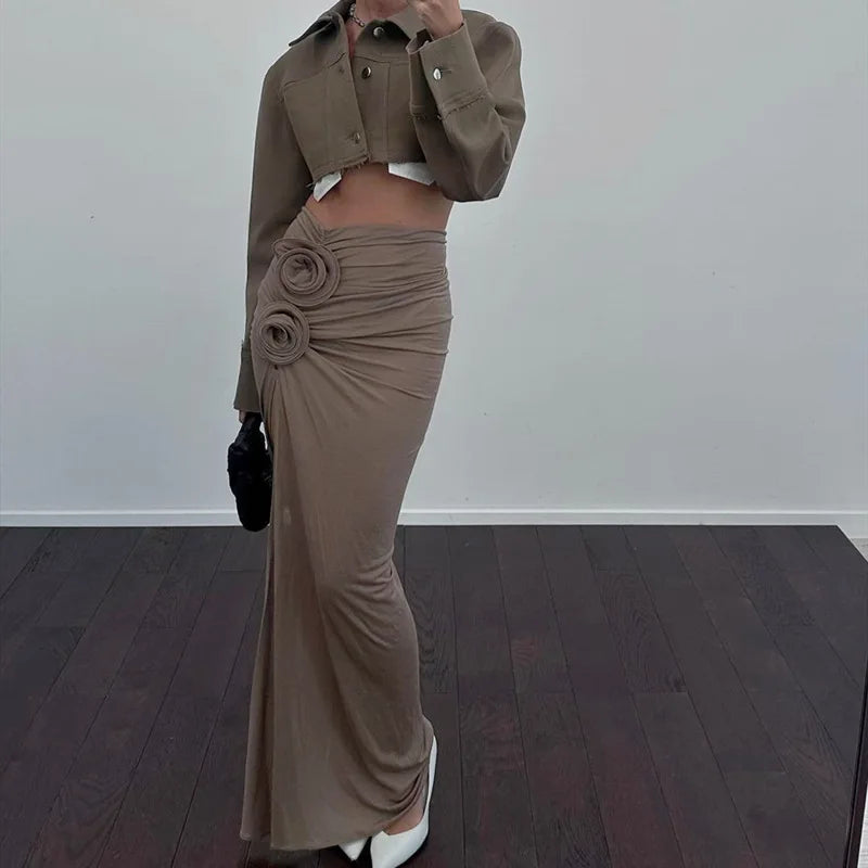 French-Style High-Waist Slit Skirt