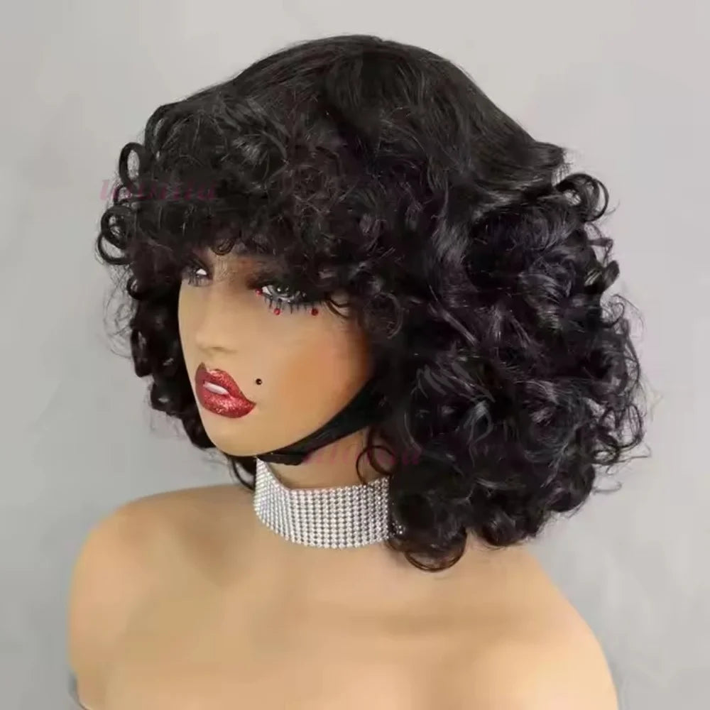 Egg Curls Human Hair Wig With Bangs