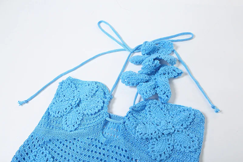 Women’s Beach Dresses Sexy Backless Knitted Long Dress Star Crochet Maxi Dresses 2024 Summer Women Beach Wear